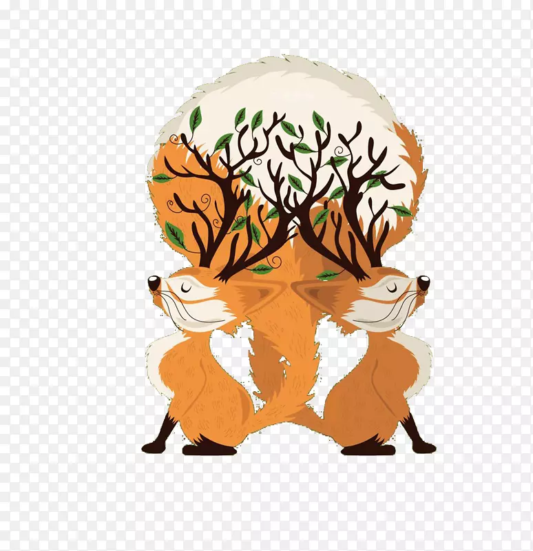 玻璃杯狐狸插图-可爱狐狸