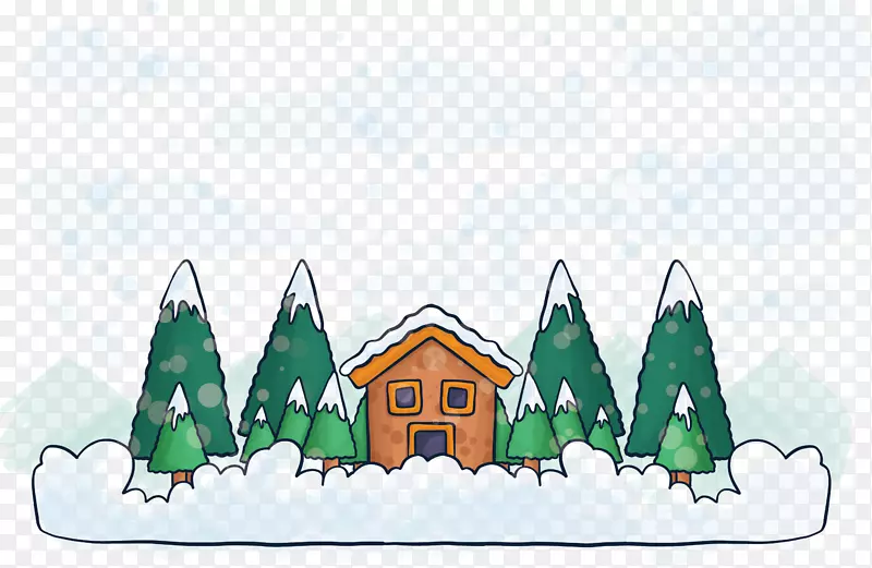 冬画插图.冬季森林小屋