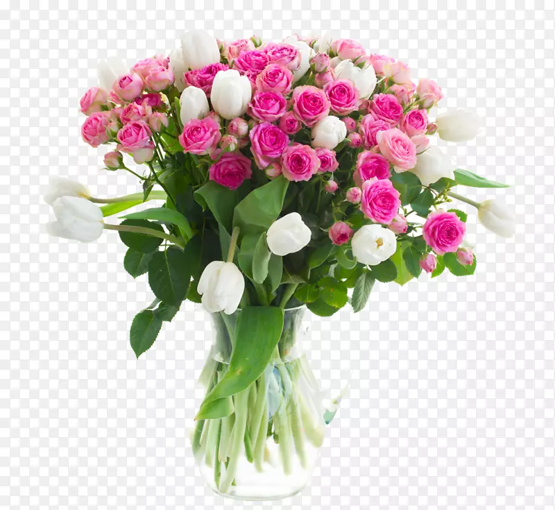 花瓶里的郁金香玫瑰花束玫瑰和郁金香形象