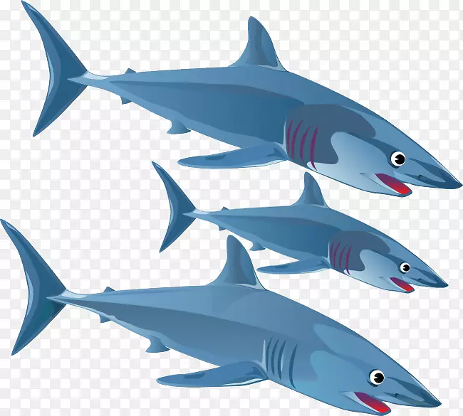 蓝鲨大白鲨剪贴画-三只鲨鱼
