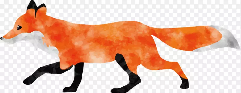 水彩画狐狸动物-运行狐狸