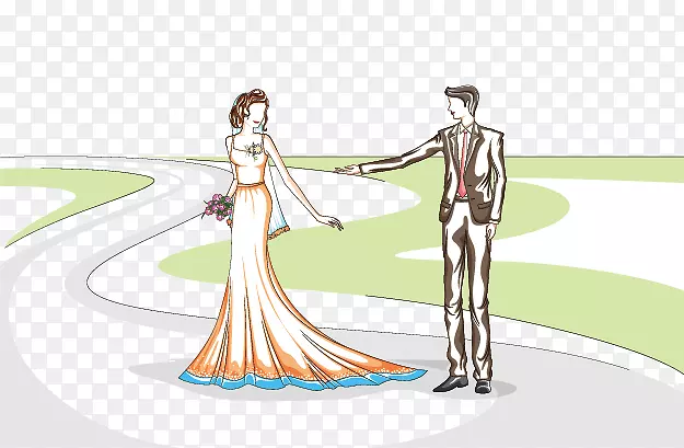 婚礼新娘夫妇插图-卡通情侣婚礼