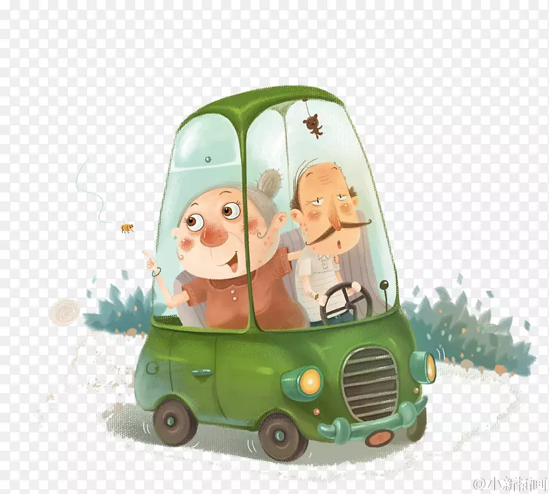 Adobe插画-一对老夫妇开车旅行