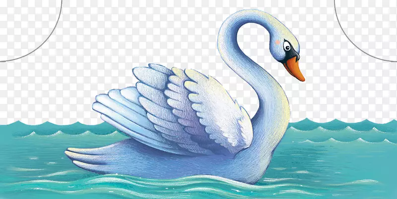 锡尼尼鸭图-精美的手绘天鹅游泳