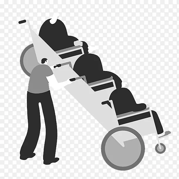 人口老龄化老年轮椅插图-卡通排轮椅