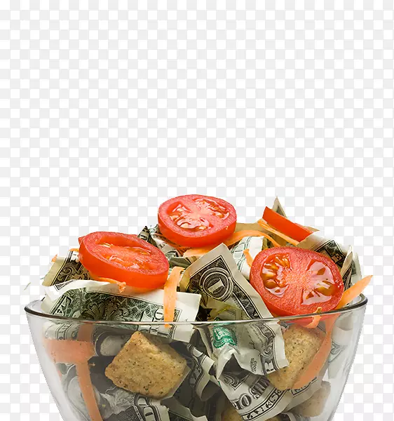 素菜水果沙拉-创意番茄钞票形象