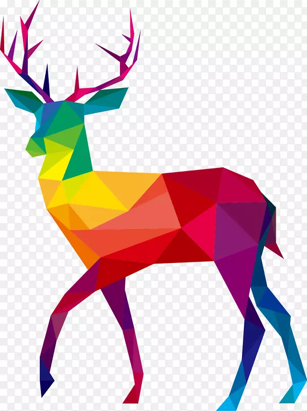驯鹿多边形图-彩色鹿
