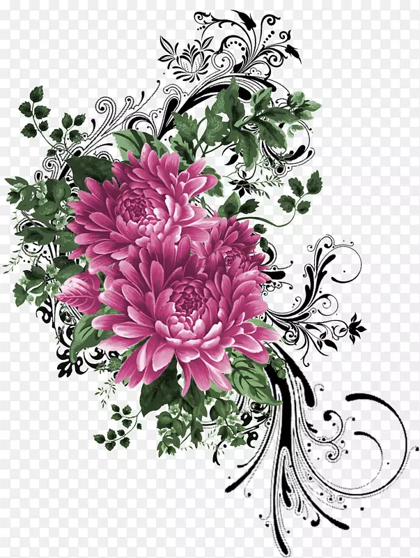 彩绘花卉图案-牡丹图案