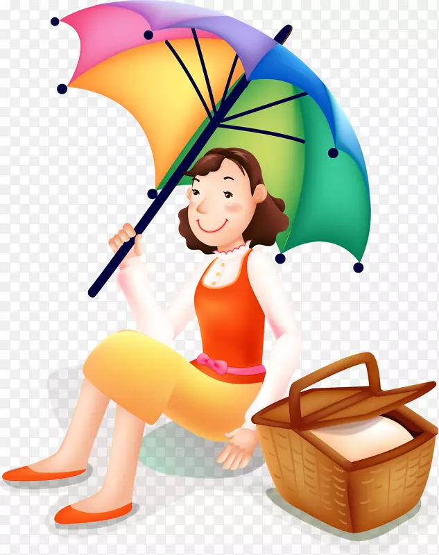 野餐剪贴画.野餐女子拿着伞