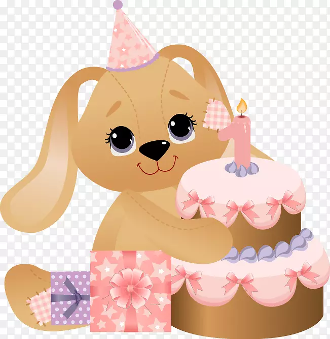 生日蛋糕兔夹艺术-卡通熊图案粉红蛋糕