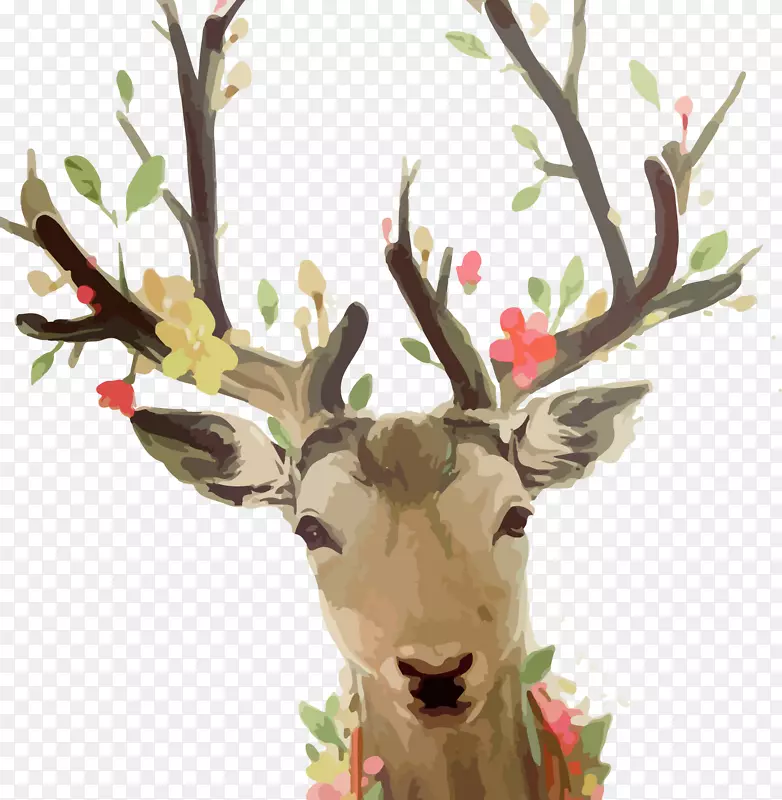 鹿油画画布-麋鹿