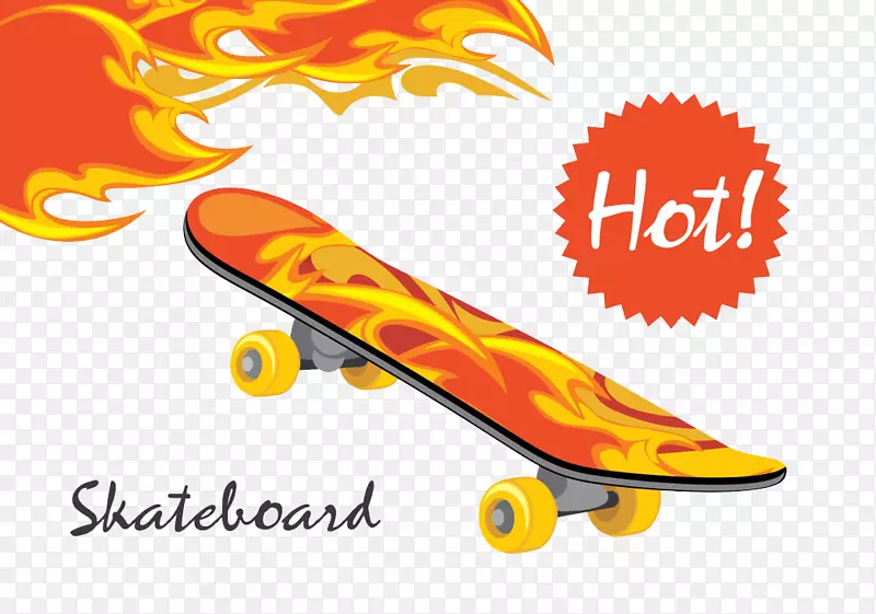 滑板摄影插图.带火焰的滑板
