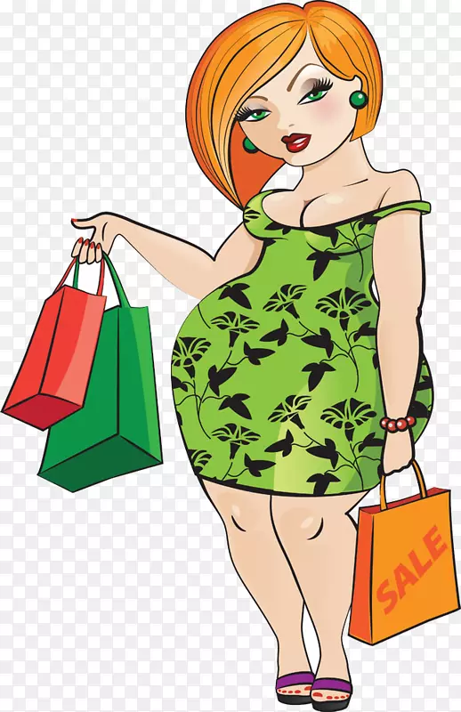 女性卡通插画-胖女人购物
