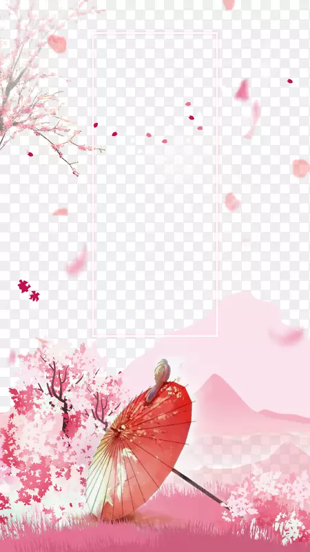 纸樱花粉红墙纸-樱桃伞