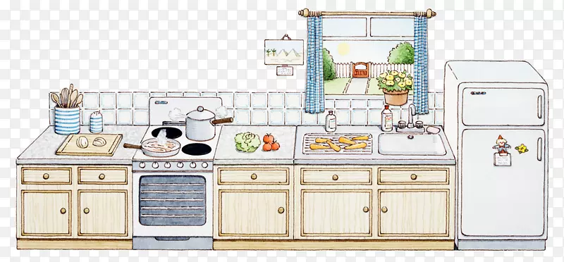厨房冰箱家电卡通插图-厨房插画