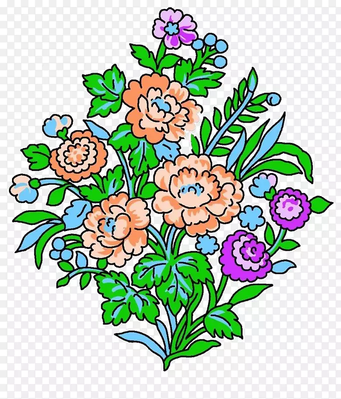 花卉设计视觉艺术紫花花插画橙色菊花