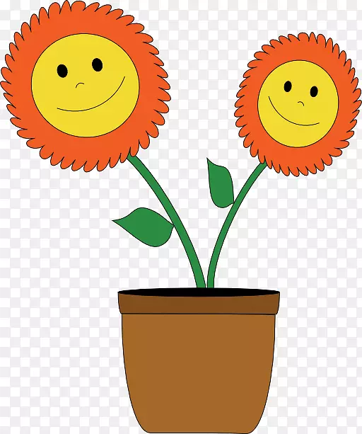 普通向日葵花盆表情剪辑艺术-微笑植物剪贴画