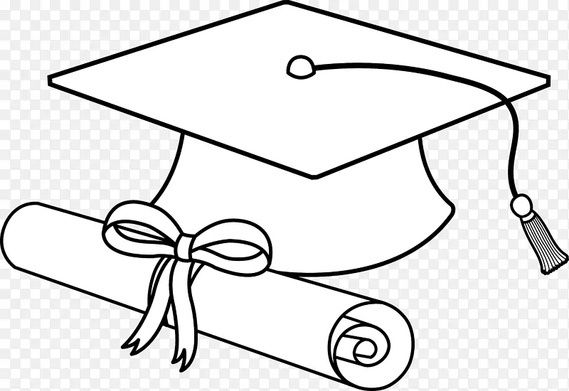 正方形学术帽毕业典礼黑白剪贴画-大学毕业剪贴画
