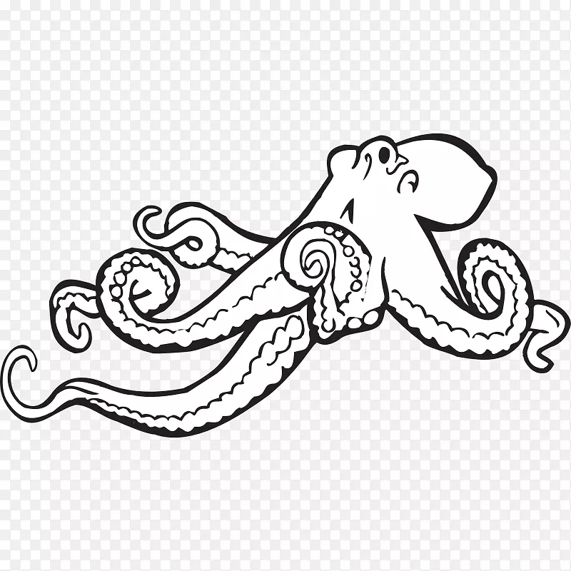 章鱼黑白单色剪贴画-制作一本着色书