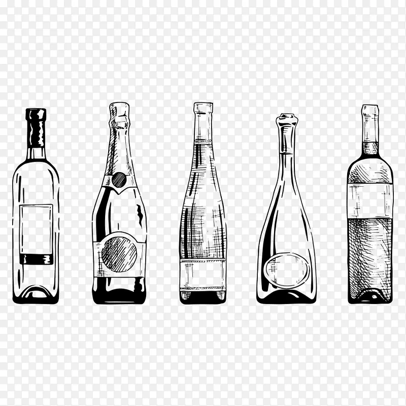 葡萄酒香槟酒瓶-素描瓶