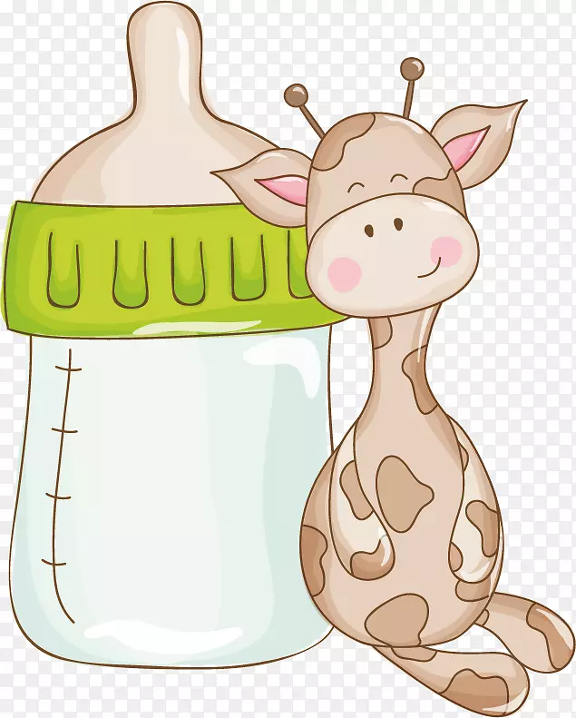 长颈鹿婴儿淋浴，婴儿剪贴画.长颈鹿卡通载体材料手绘瓶