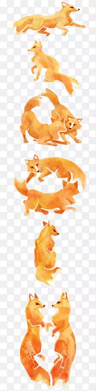 红狐水彩画插图-卡通狐狸