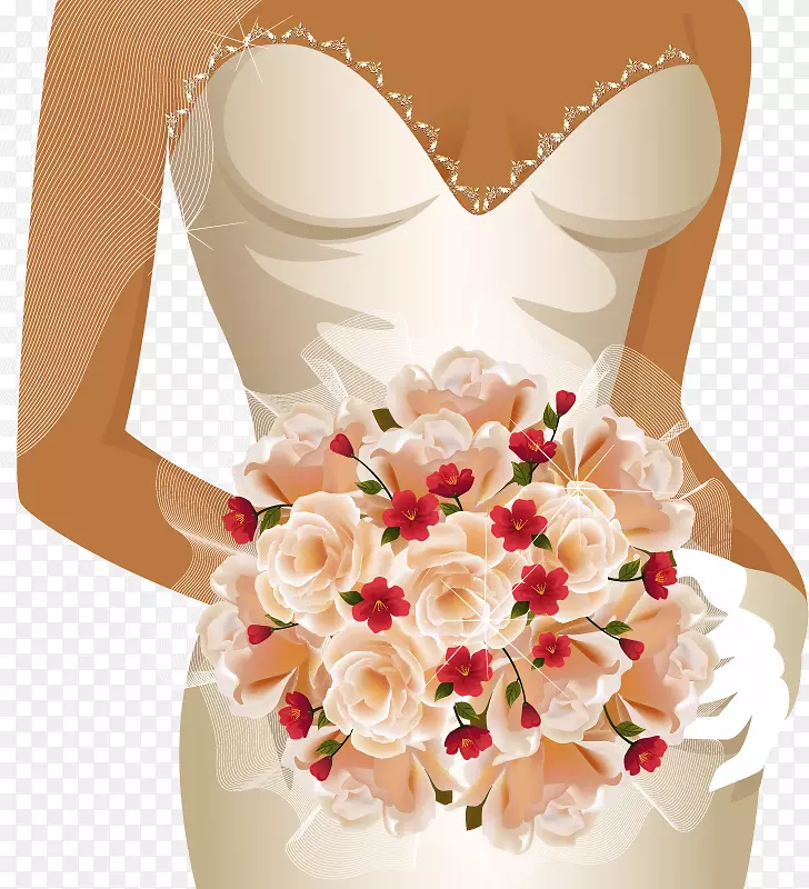 婚礼邀请新郎-新娘手持鲜花的特写