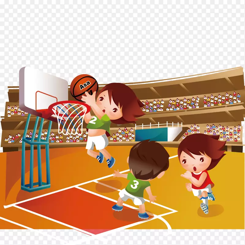 篮球卡通运动插图-打篮球