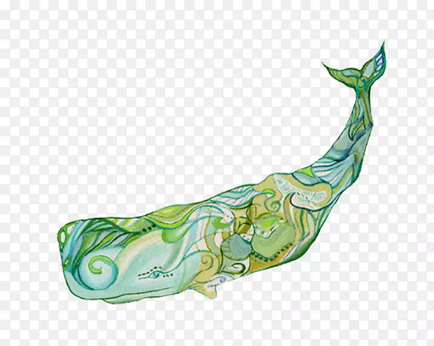 露脊鲸水彩画绿柠檬鲸