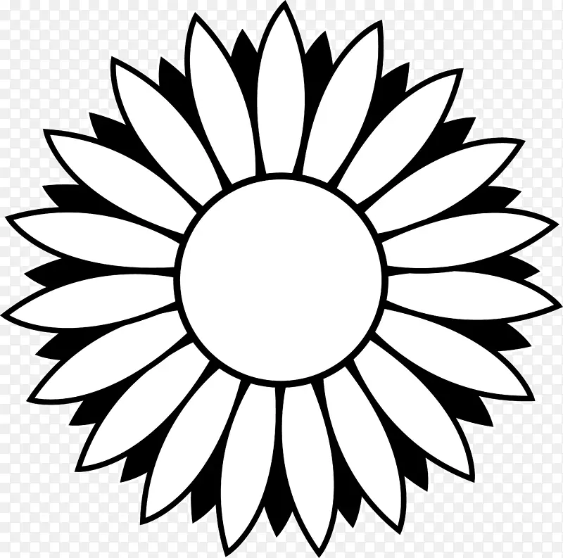 黑白普通向日葵剪贴画-花轮廓图像