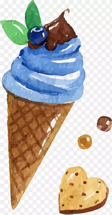 巧克力冰淇淋圣代冰淇淋圆锥-蓝莓冰淇淋载体材料PNG