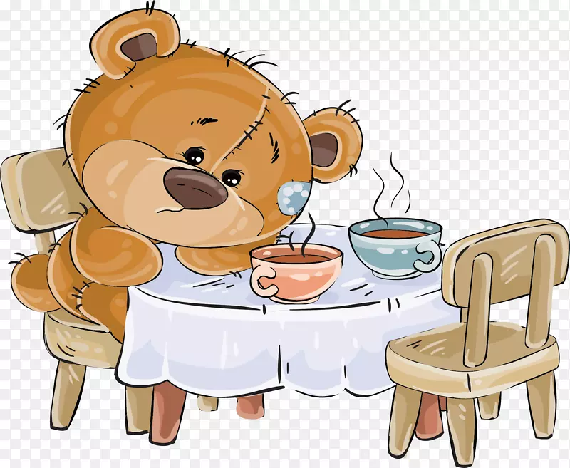 摄影，插图，免费剪贴画-餐桌上的孤独熊