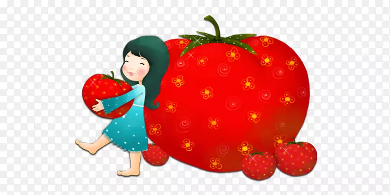 卡通儿童插图-番茄对女孩