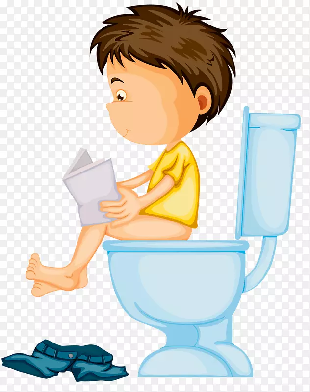 厕所训练卡通剪贴画-上厕所读书男孩