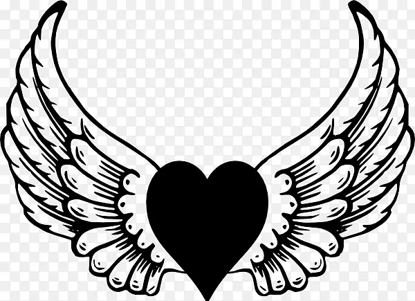 天使画夹艺术-带翅膀的心