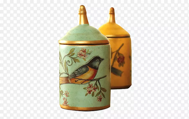 鸟类装饰图标-鸟图案罐子装饰品