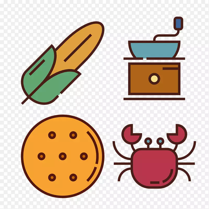 蟹食剪贴画-卡通蟹及食物