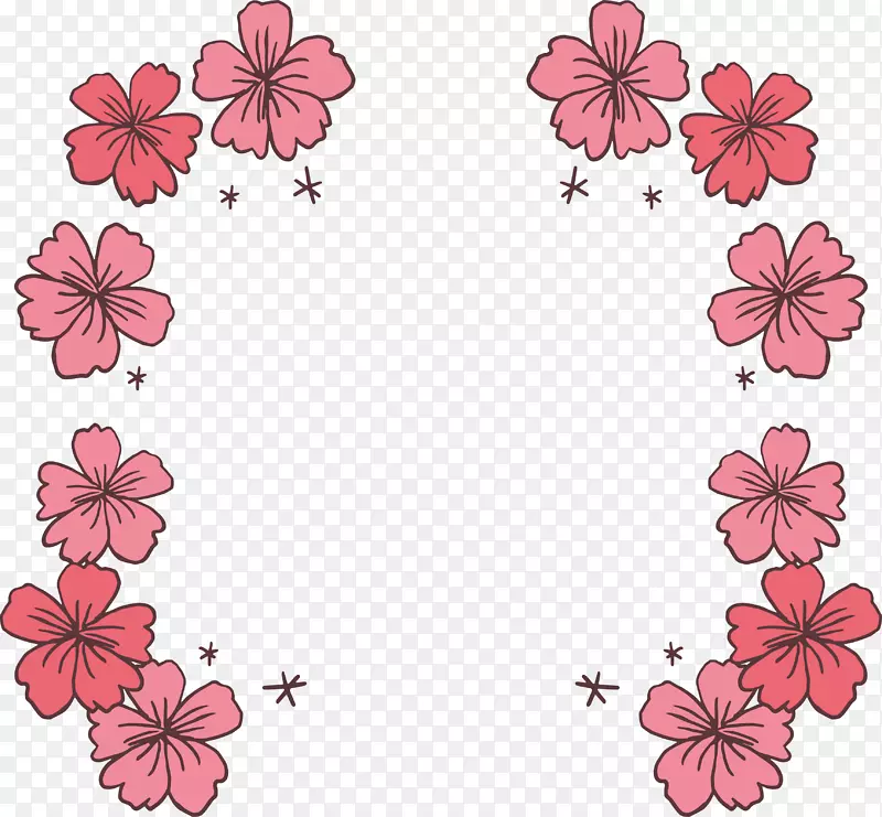 粉红色樱花图标-手绘粉红色樱花边框