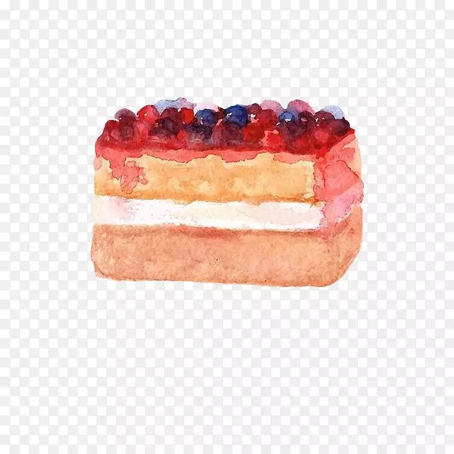 摩丝草莓奶油蛋糕水彩画手绘摩丝蛋糕