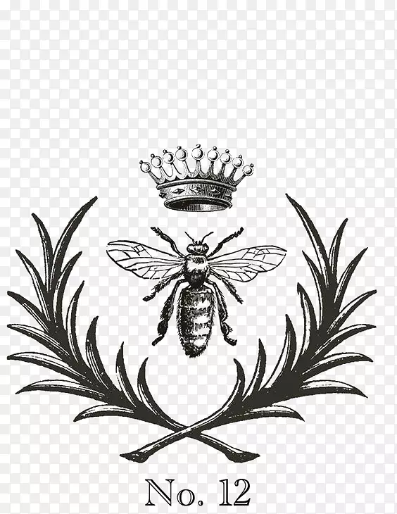 欧洲黑蜂皇后蜂后剪贴画-复古蜜蜂