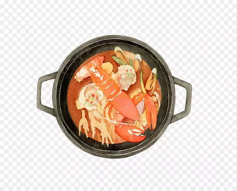 海鲜泥锅烹饪卡通美味龙虾砂锅