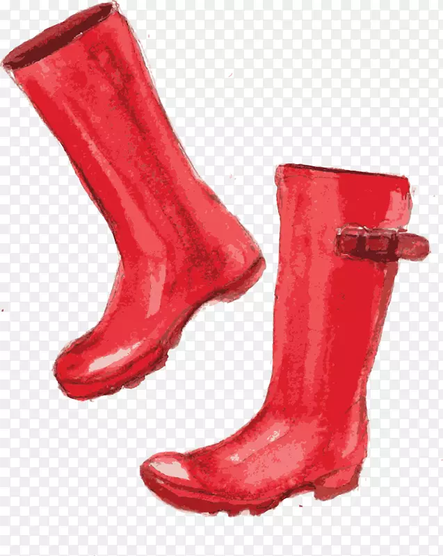 惠灵顿靴子水彩画鞋手绘水彩红靴