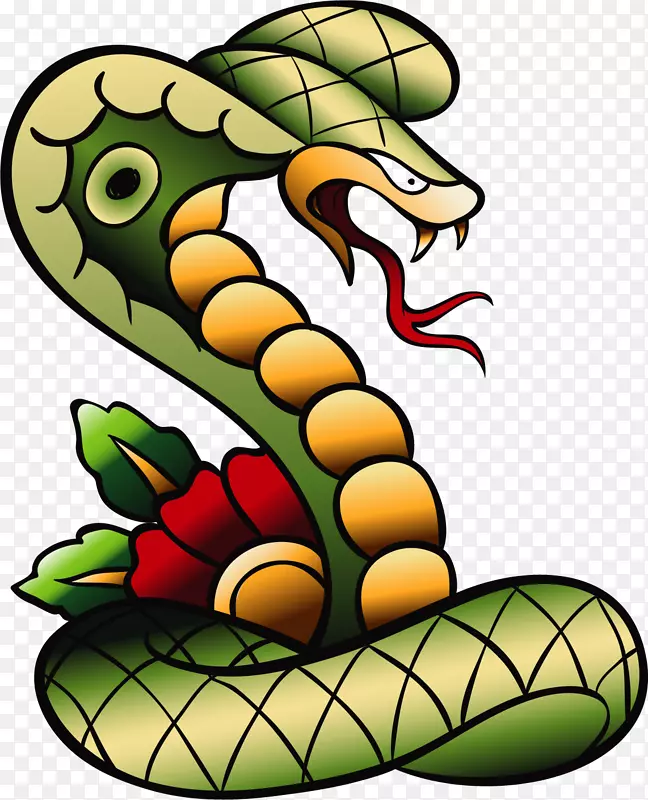 蛇老派(纹身)闪光袖纹身.画绿蛇