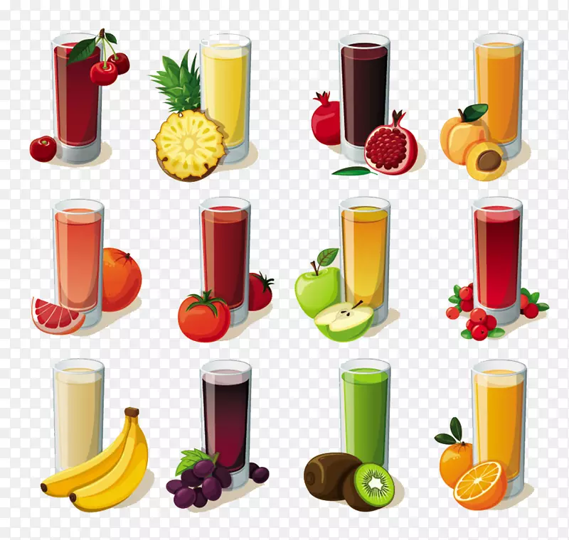 果汁插图.卡通水果和果汁