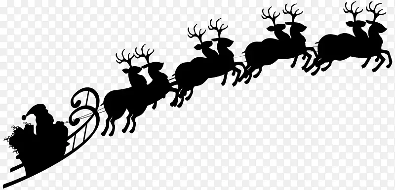 驯鹿圣诞老人轮廓雪橇剪贴画