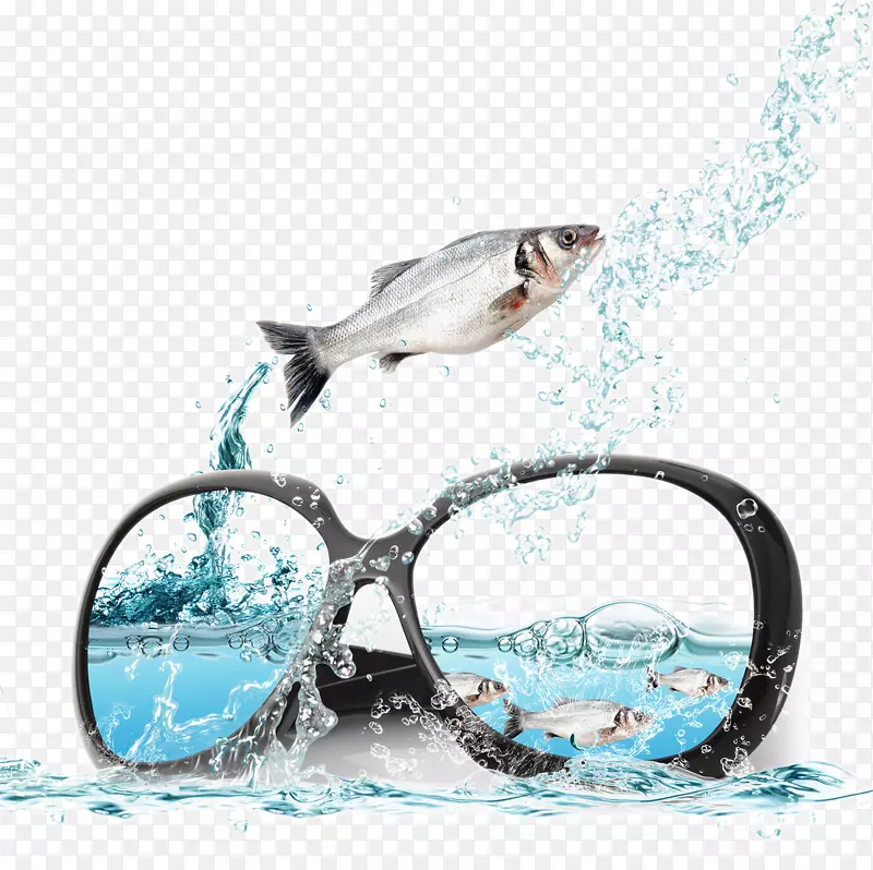 太阳镜广告海报-太阳镜和海洋中的鱼