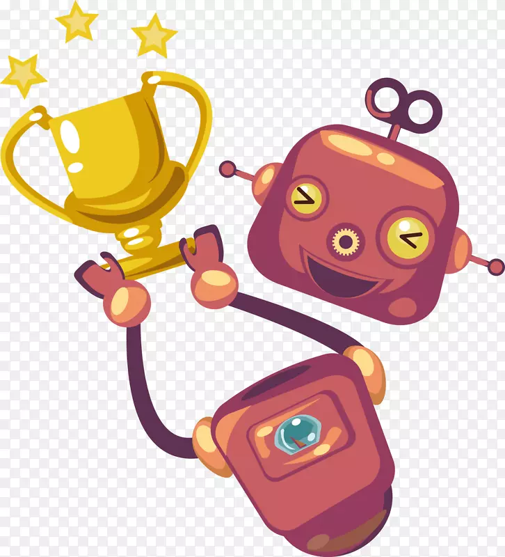 机器人创意剪贴画-带奖杯的创意机器人