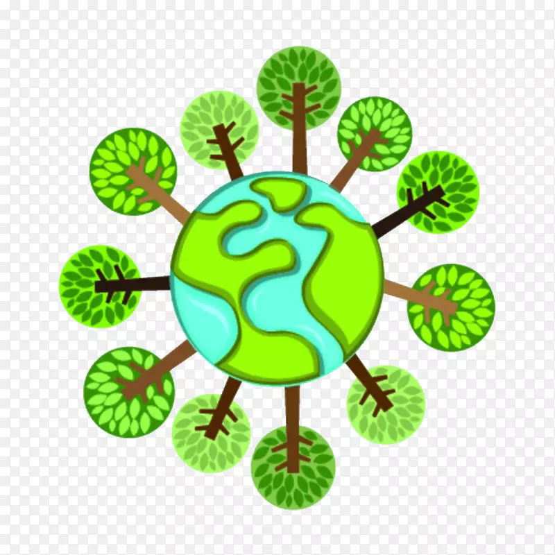 地球卡通标志-绿色地球