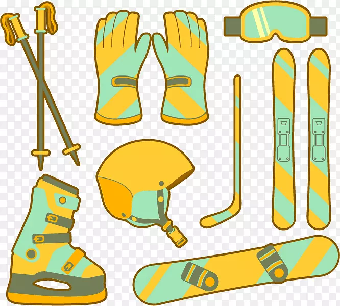 冬季运动滑雪剪贴画.黄色-绿色运动器材