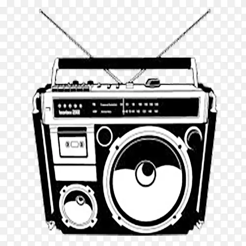 20世纪80年代的繁荣箱剪贴画-黑白卡通收音机